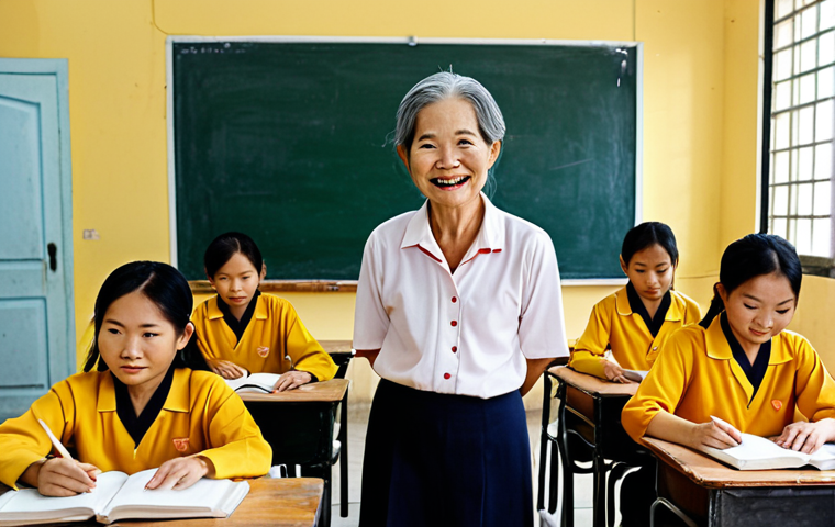 **A dedicated lifelong learning educator in Vietnam.** The image should portray a teacher figure passionately inspiring students in a non-traditional classroom setting, maybe a community center or vocational school. Emphasize warmth, encouragement, and the transformative impact of education. Vietnamese cultural elements should be subtly included in the background.